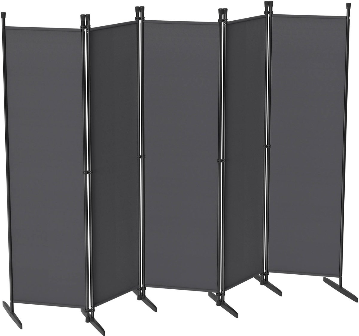 Paravent 5-delig Vrijstaande Scheidingswand met Haringen en Scheerlijnen 250x180cm Inklapbaar Schermen Privacy & Beveiligingsschermen Donkergrijs voor Tuin/Terras/Gazon/Wonen, NAIZY