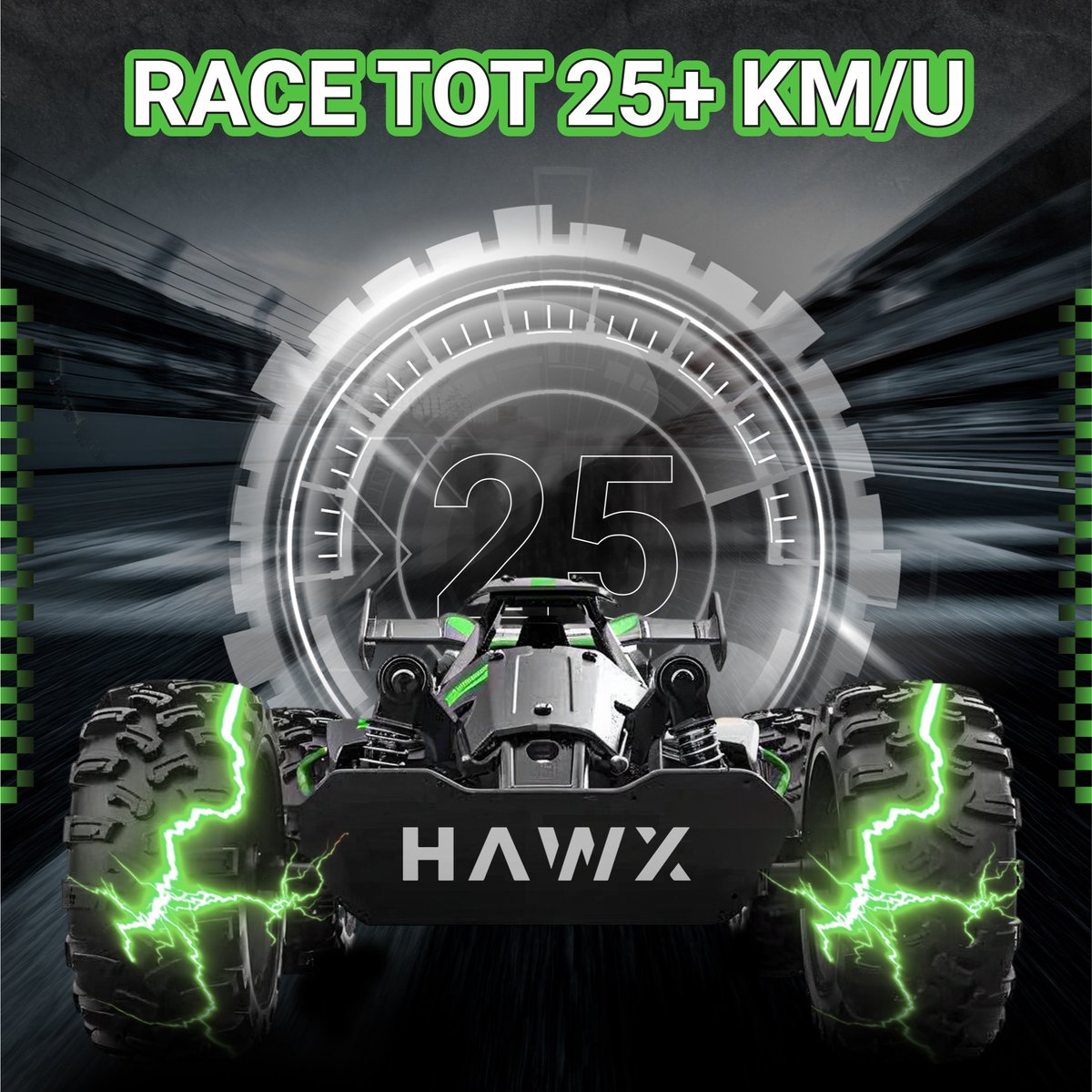 HAWX Bestuurbare Auto - RC Auto - Race Auto - Monstertruck - Afstandsbestuurbare Auto - Volwassenen en Jongens - Voor Buiten - Incl. 3 Batterijen, 8 Verkeerskegels — afbeelding 8