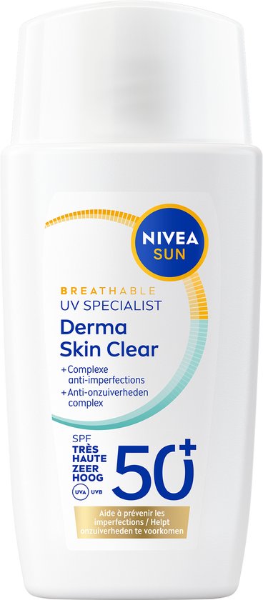 NIVEA SUN UV Face Derma Skin Clear Ultralichte Zonnebrand SPF50+ - Voor de onzuivere huid - met Niacinamide - Zonnebrandcrème - 40ml