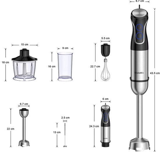 HHHK - Staafmixer - 5 in 1 - Staafmixer Set- Staafmixer met Hakmolen - 1500W - Mixer Set - Melkopschuimer - Vaatwasserbestendig van Merkloos — afbeelding 4