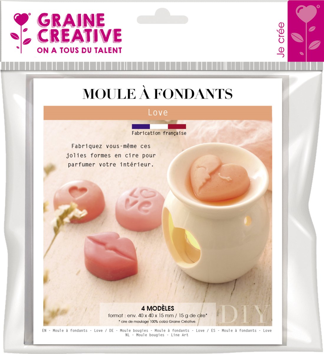 Graine Creative gietmal geurblokjes Love 4 stuks oliebrander DIY.