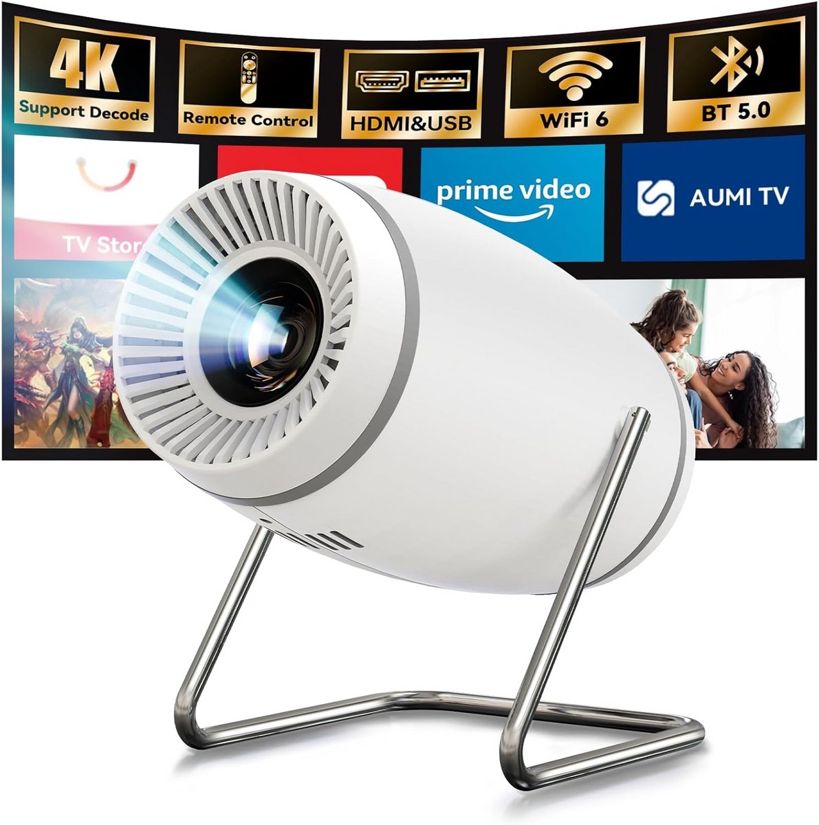 Draagbare Mini Projector 4K Wifi 6 Bluetooth 130 Inch Draaibaar