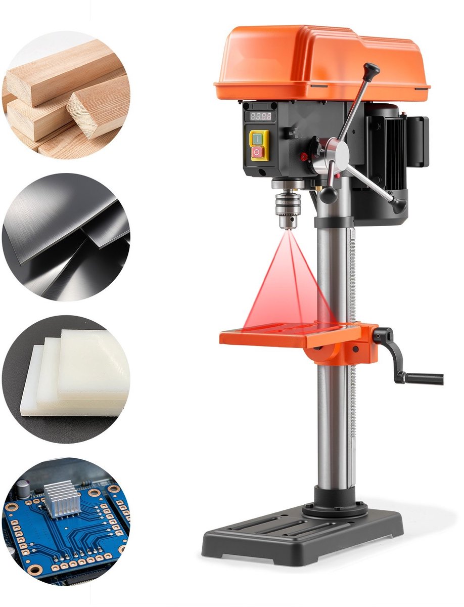 Tafelboormachine - Kolomboormachine 254 mm - 400 W - Variabele Snelheid 440-2600 tpm - Lasergeleider - Kantelbare Tafel 45° - LED-Werklicht - Voor Hout en Metaal