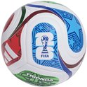 Wit trainingsvoetbal met blauwe, rode, groene en bruine patronen, inclusief FIFA-logo en "TRIONDA TRAINING" tekst.