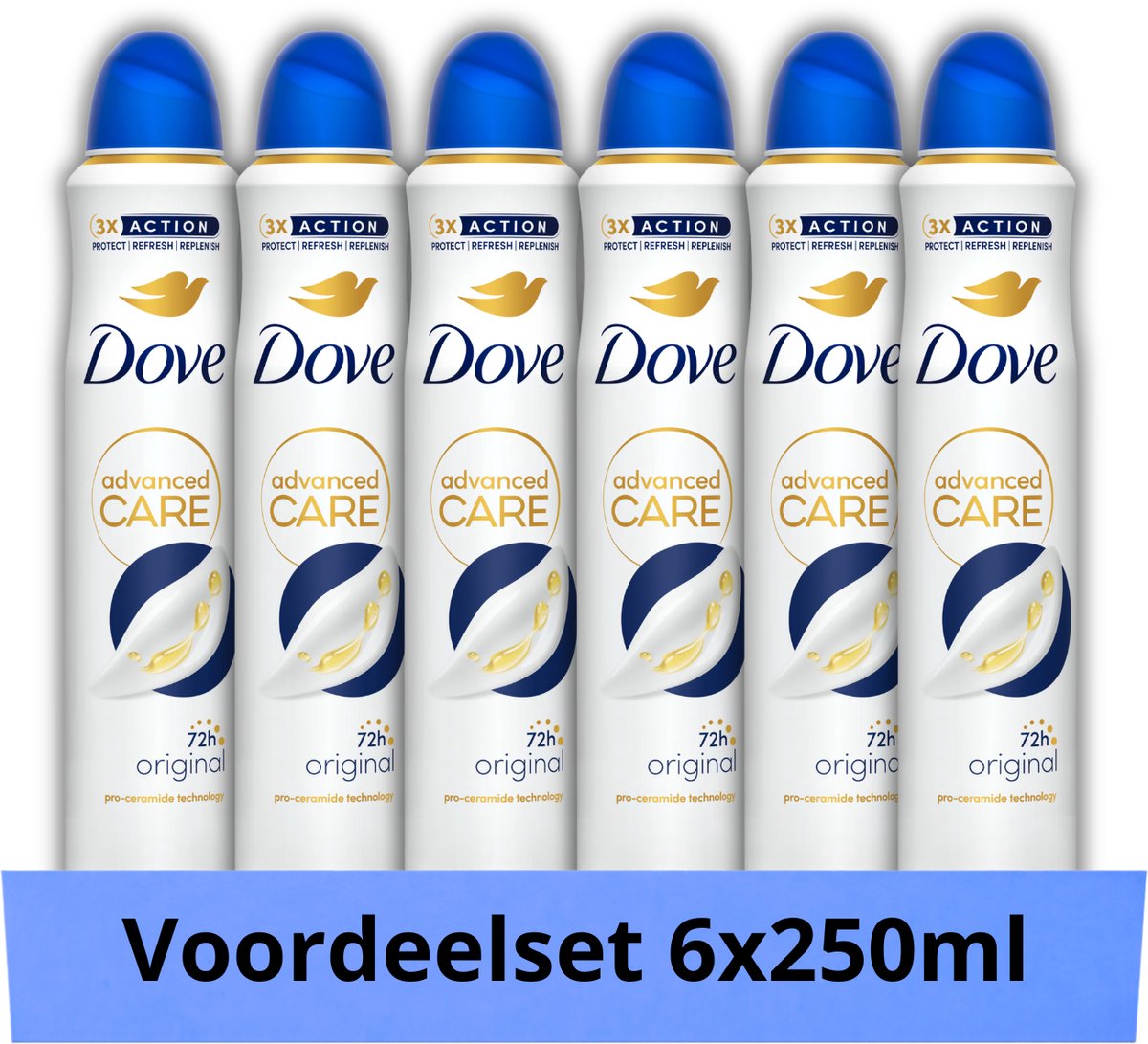 Dove Deodorant Spray Advanced Care Original – 6x250ml – 72u Bescherming – Voordeelverpakking