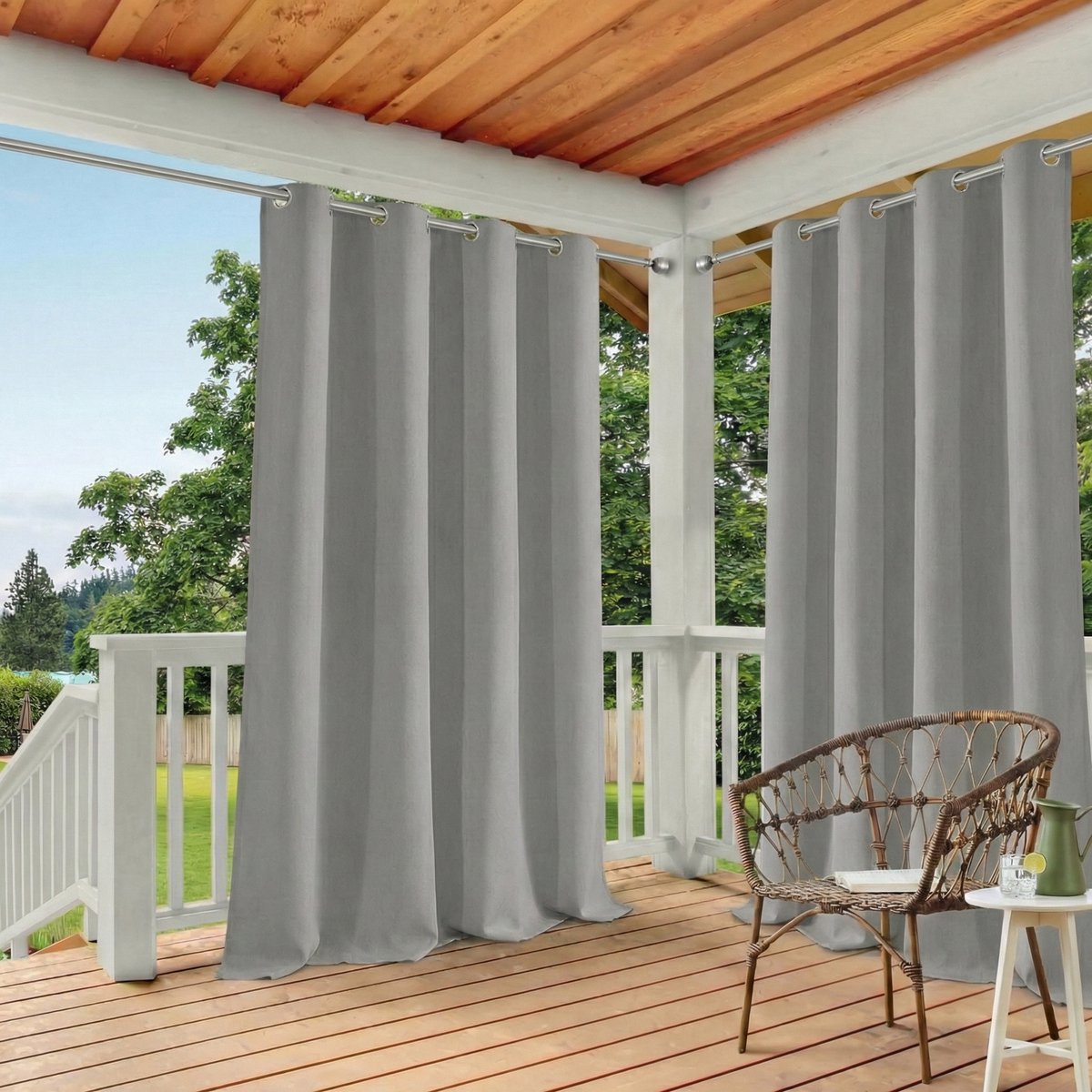 Qelus 2 Stuks Buitengordijnen Waterdicht - Outdoor Gordijn met Oogjes - Weerbestendig & UV-beschermend - Voor Patio en Balkon - Rideau Extérieur - 132x274cm - Lichtgrijs Lichtgrijs (2 stuks)