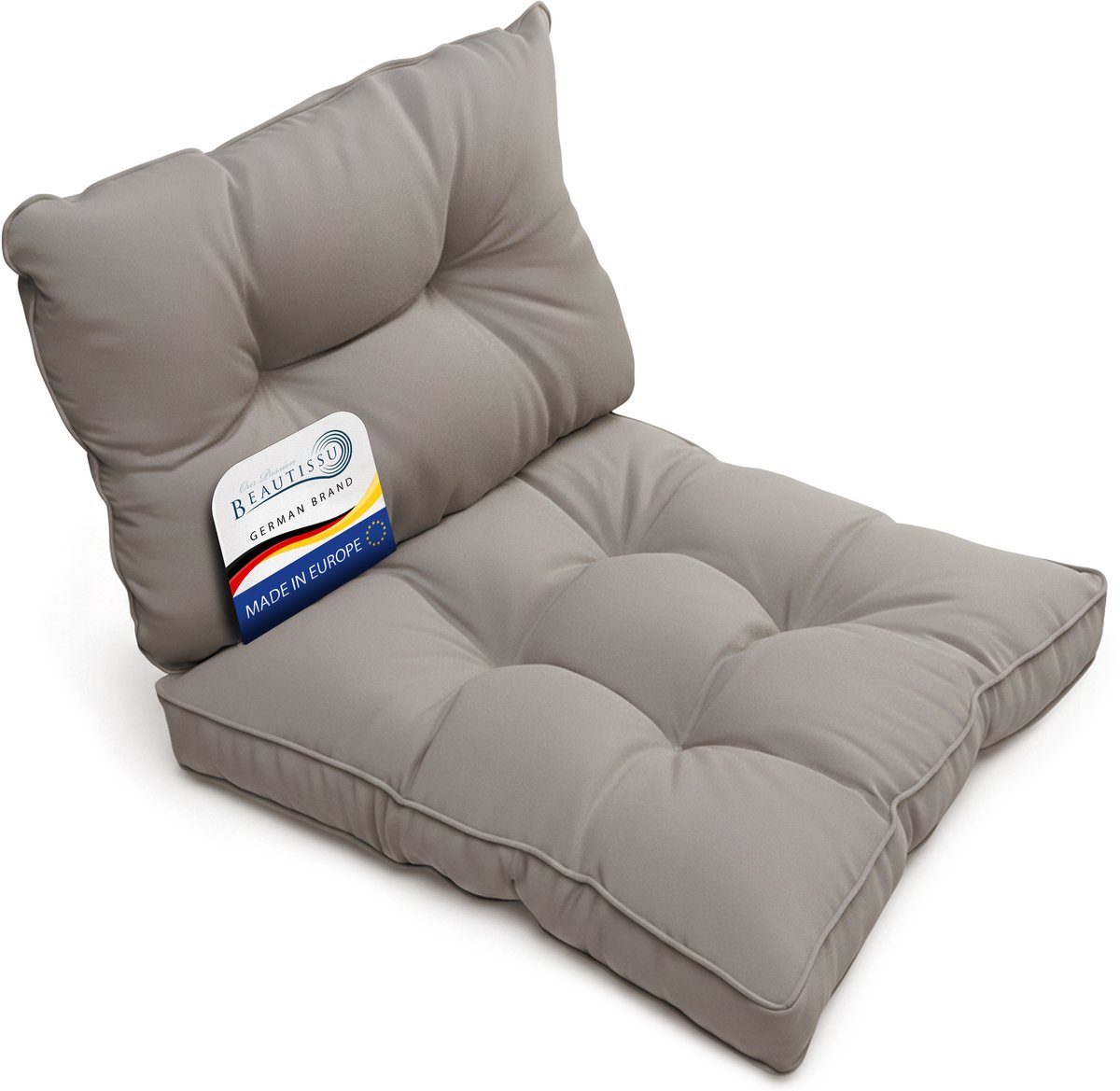 Beautissu Set Loungekussen Outdoor â€“ Zitkussen 70x70 cm & rugkussen 70x40 cm â€“ Weerbestendig Vlekwerend Kussens voor Tuinmeubelen voor Tuinmeubelen Loungekussens Outdoor Zitkussens Lichtgrijs