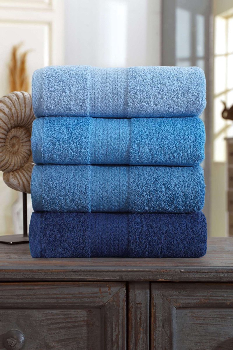 Asir - Handdoekenset (4 stuks) - Blauw - 100% katoen - 50 x 85 cm