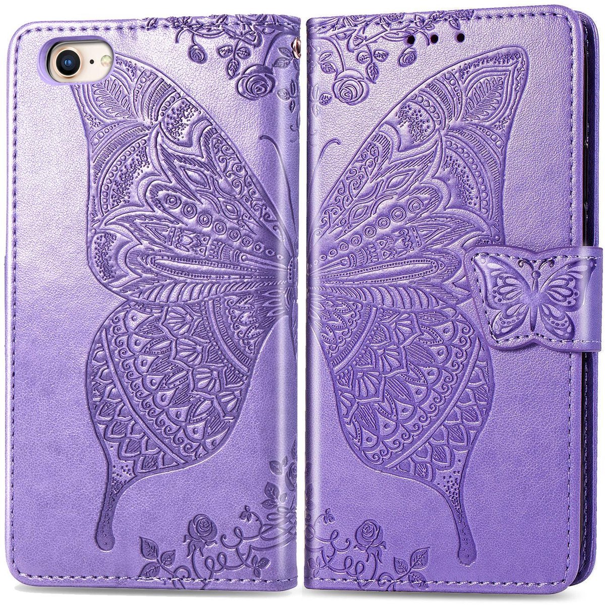Mobigear Telefoonhoesje geschikt voor Apple iPhone 17e Hoesje | Mobigear Butterfly Bookcase Portemonnee | Pasjeshouder voor 3 Pasjes | Telefoonhoesje voor Pinpas / OV Kaart / Rijbewijs - Paars