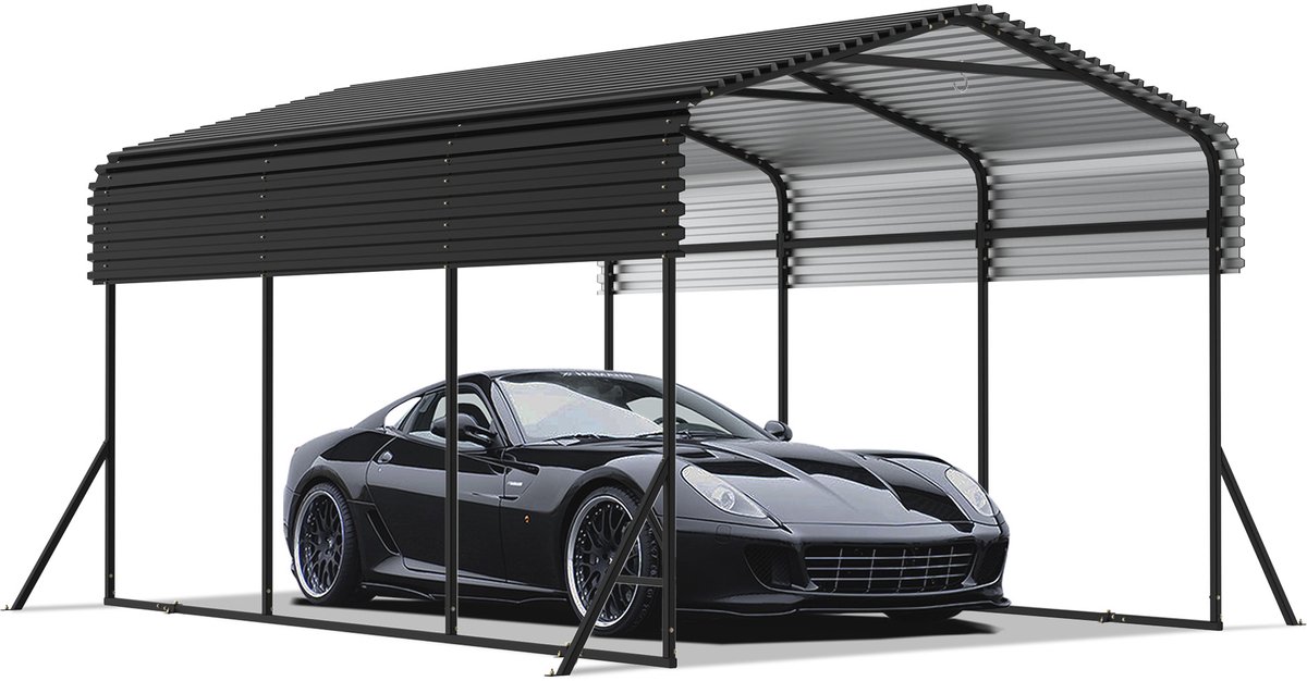 ACXIN Auto Garage Tent - Metalen Carport - Robuuste Buiten Overkapping - 10x15FT - Verzinkt Dak - Zwart - Bescherming Auto & Boot
