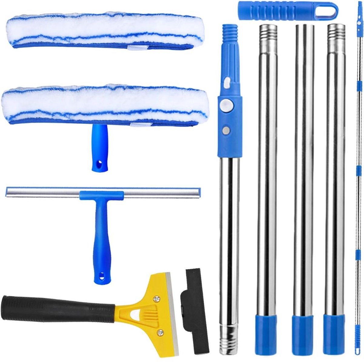 Florixa® Ramenwasser Telescopisch - Ramenwasser - Ruitenreiniger - Blauw- ‎37cm x 37cm x 160cm