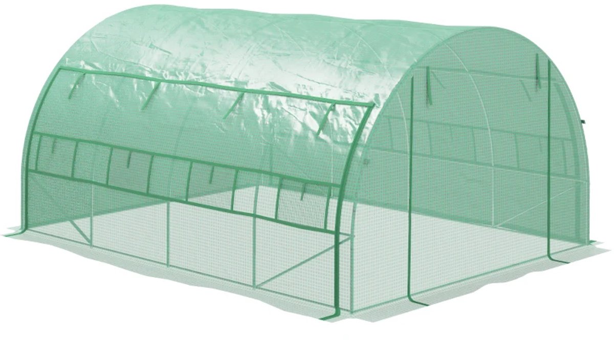 Polytunnelkas - Kas met Roldeuren en Ramen - Inloopkas - Tunnelkas - Foliekas - Kweektunnel - Kweekkas - Kastunnel - Groentekas - Plantenhuis - Plantenteelt - Tomatenkas - voor Groenten, Bloemen, Planten - 400x300x200 cm - Groen