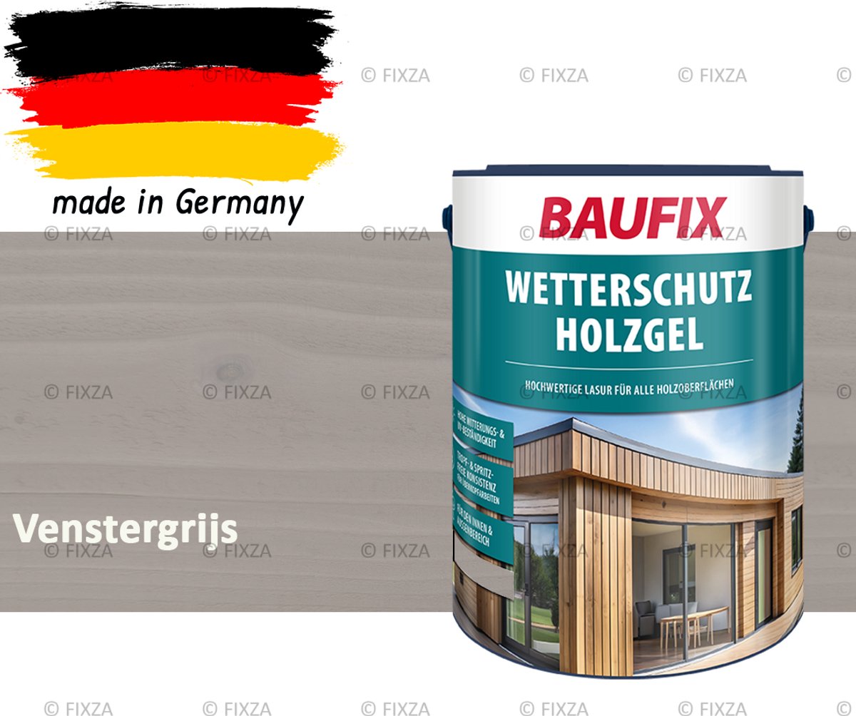 BAUFIX Buitenbeits – Venstergrijs – Zijdeglans – 5 Liter – Voor Schutting, Tuinhuis & Blokhut – UV- & Weerbestendig