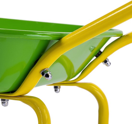 KADAX metalen kinderkruiwagen, tuinkruiwagen voor kinderen, tuingereedschap, kleine kruiwagen om mee te spelen en te helpen in de tuin, tuinspeelgoed (geel/groen) van KADAX — afbeelding 4