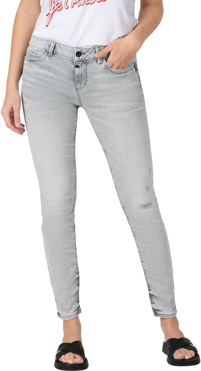 Dames Strakke Jeans Mid-Rise Push-Up Lichtgrijs Comfortabele Pasvorm