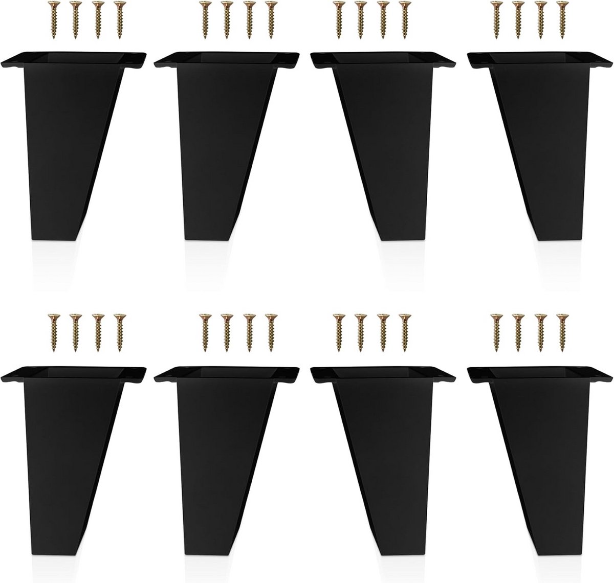 Set van 8 Zwarte Meubelpoten Hoekig Scandinavisch Design Inclusief Schroeven