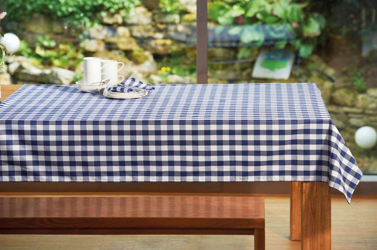 Katoenen Tafelkleed Blauw-Wit Geruit 110x110 cm Landelijke Stijl