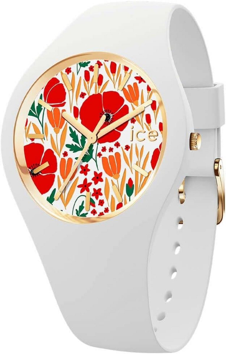 Dameshorloge met Witte Siliconen Band en Bloemendetails