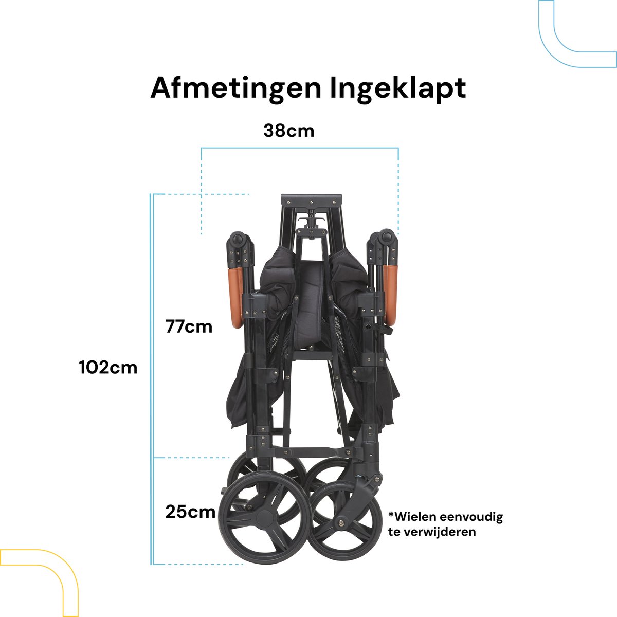 Mr Fold Opvouwbare Kinderwagen Zwart voor 4 Kinderen - afbeelding 3