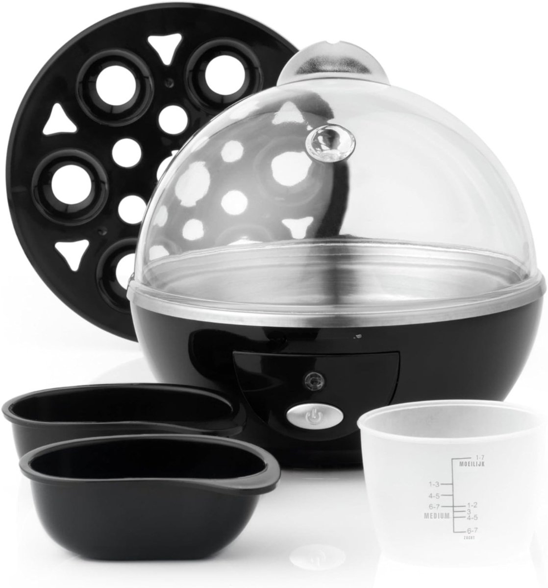 MIRA® Eierkoker electrisch - Eierkoker - Eierkoker met timer - Zwart - 16cm x 16cm x 16cm
