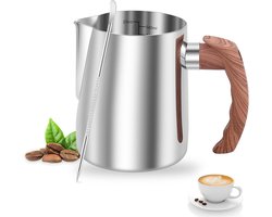 RVS Opschuimkan voor Melk, 600 ml met Maatstrepen en Latte Art Pen