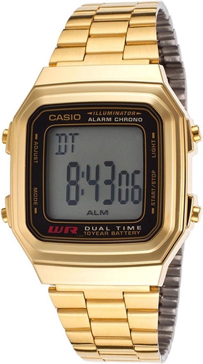 Digitale Herenhorloge Vintage Stijl met Gouden Band en Wijzerplaat