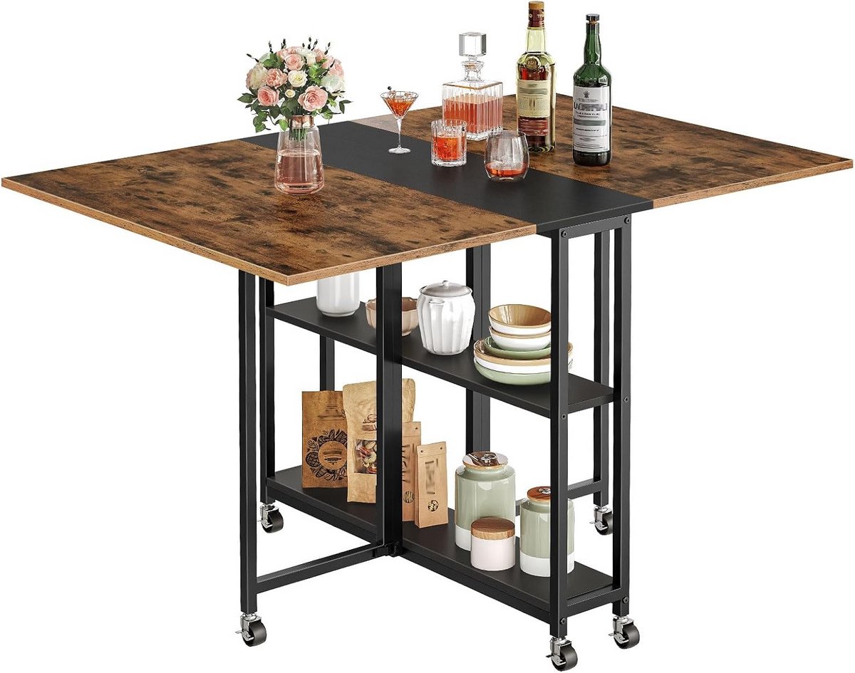Opklapbare Eettafel met Wielen en Plateau - Uitschuifbaar voor Keuken en Woonkamer