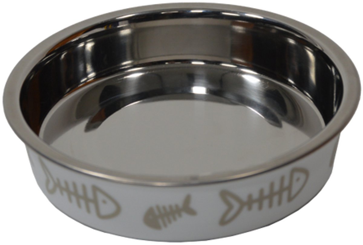 Kattenkom Bon Appétit Inox Wit – RVS Voerbak/Waterbak met Print – 11,4 cm