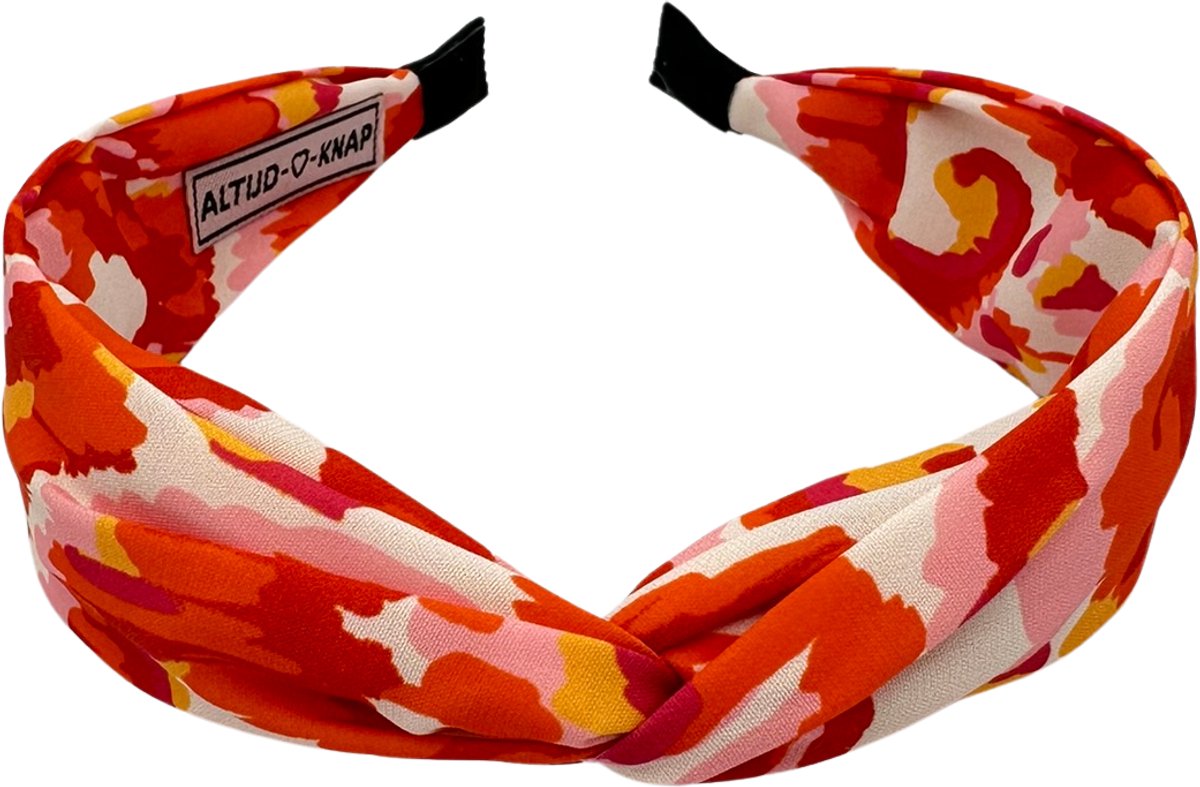 Altijd Knap - Haarband Wild Flowers Orange White Small - Smalle haarband van stof in oranje, roze, wit en rood