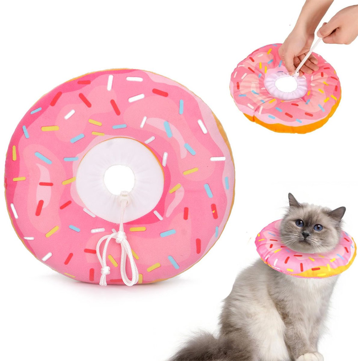 Beschermkraag - Maat L - Hondenkap - Kattenkap - Comfortabele kap voor na een operatie - Hondenkap na operaties - beschermkraag voor huisdieren - Zachte en Verstelbare - Anti-bijtkatten Beschermende kraag - Donut - Voor katten en honden - Roze