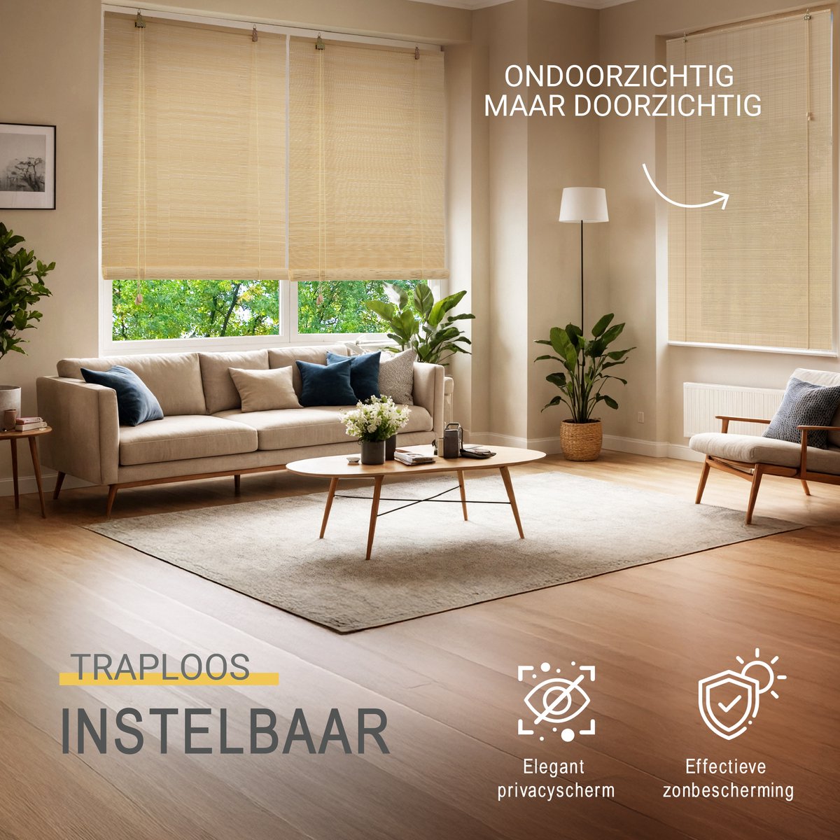 Sol Royal rolgordijn bamboe 100x160 cm SolDecor B86 - rolgordijnen zonder boren - rolgordijnen lichtdoorlatend zonwering bamboo jaloezieën inclusieve klembeugels - Natuur – foto 3