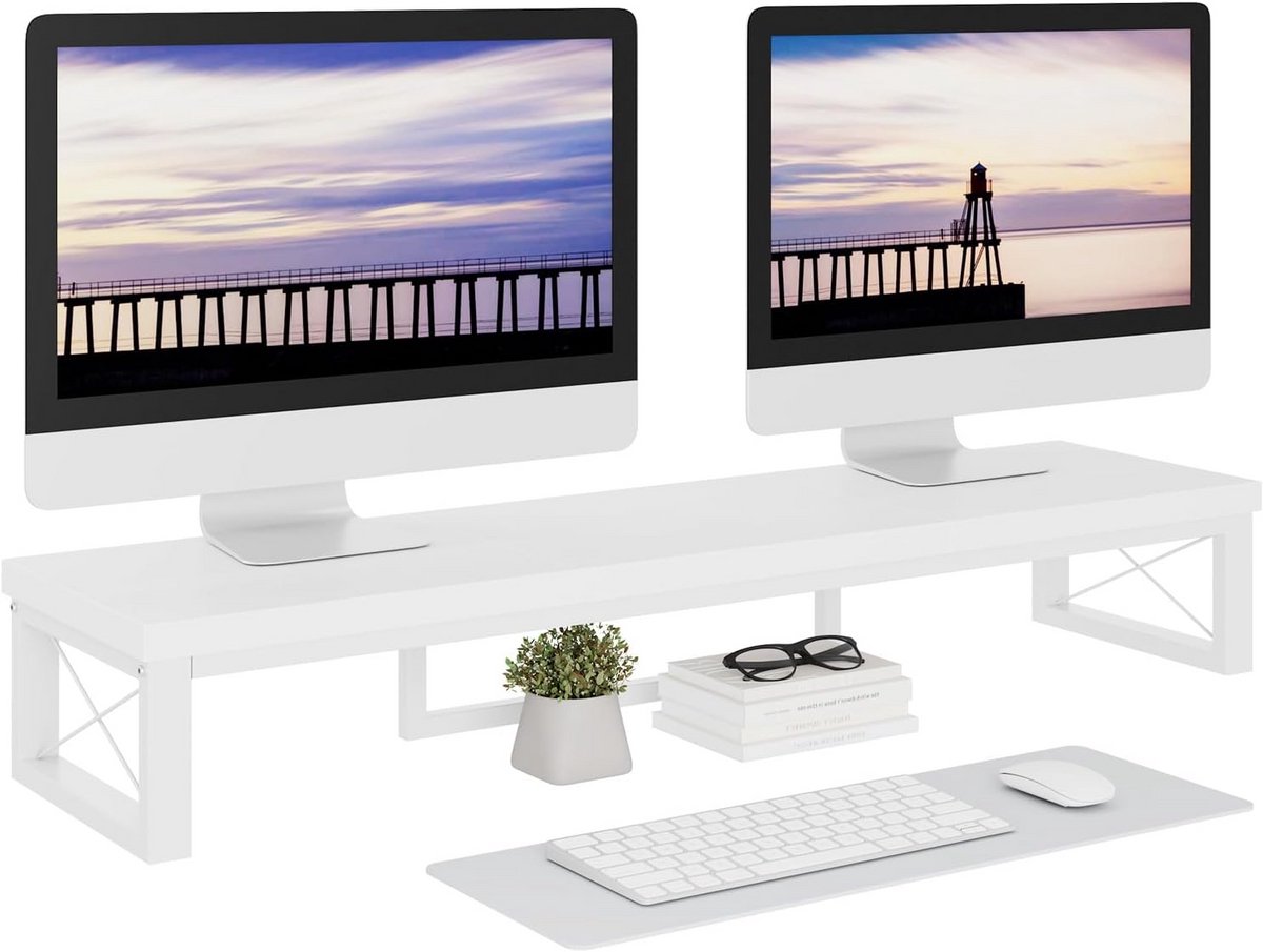 Houten Monitorverhoger met Dubbele Opbergruimte voor PC en Laptop