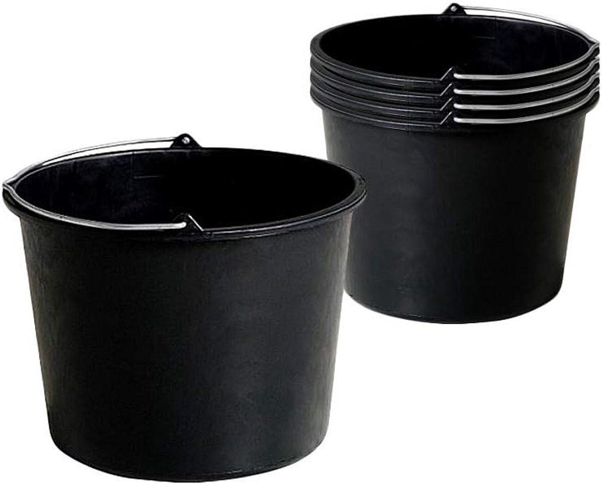5-Delige Set Bouwemmers 20 Liter - Robuuste Zware Emmer met Afgietrand en Metalen Handvat