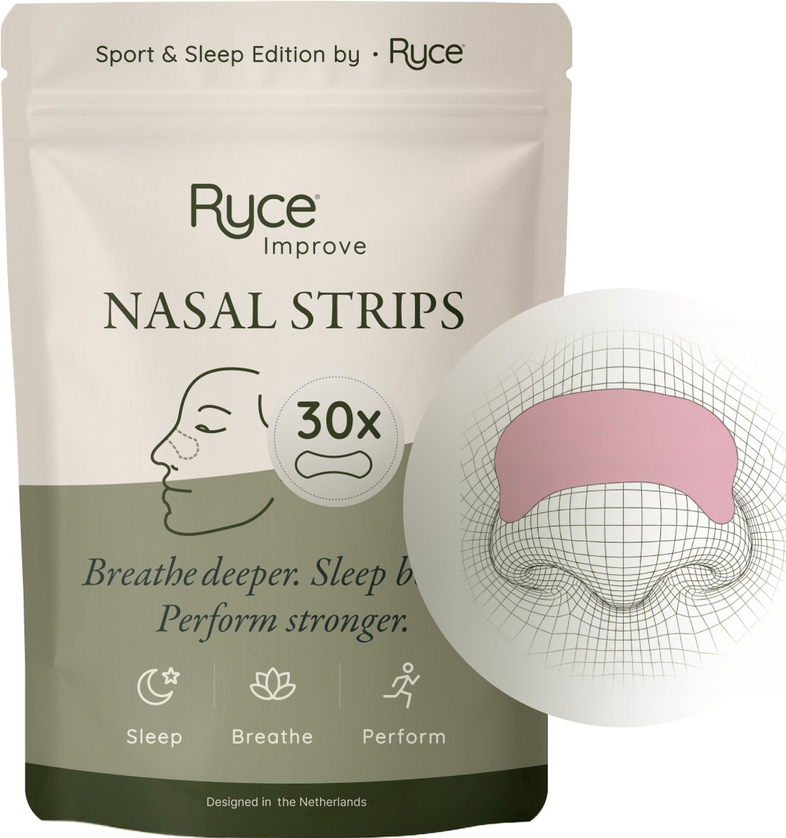 Ryce® Neusstrips - 30 stuks - Pleisters - Spreiders - Anti snurken - Sport - Roze