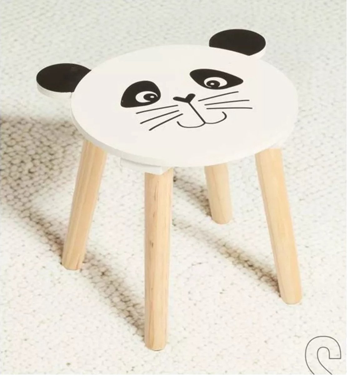 Kinderkrukje Hout Panda 28x27 CM - Houten Kinderstoel - Kinderstoeltje voor Peuter