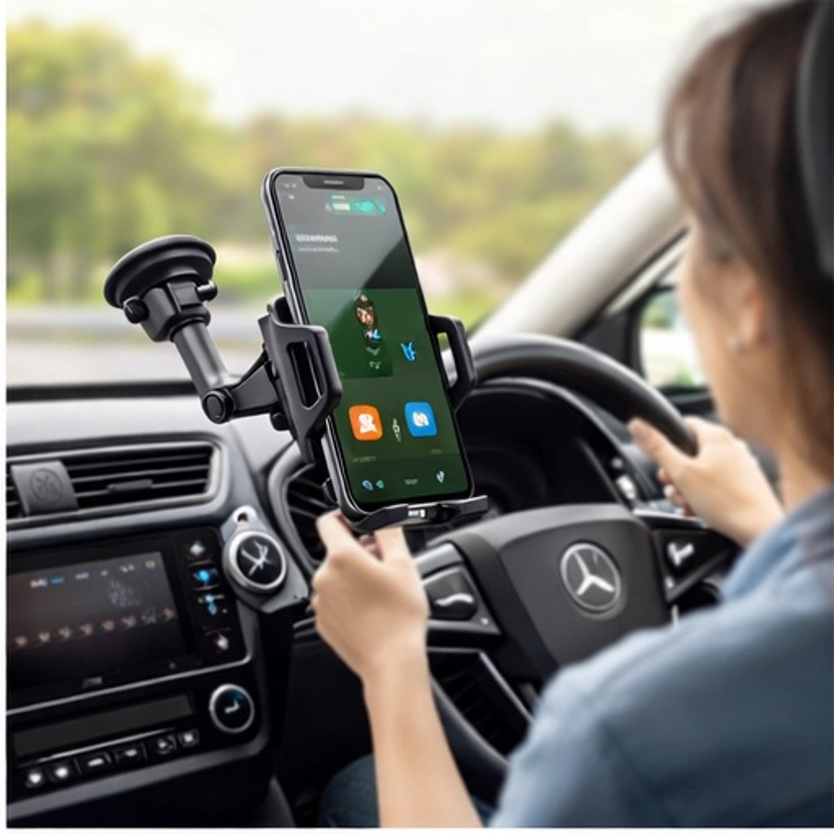 EISEN Universele Autohouder Smartphone – Zuignap & Ventilatierooster – 360° Draaibaar – One-Touch Klem – Dashboard & Voorruit – Zwart (HD10)
