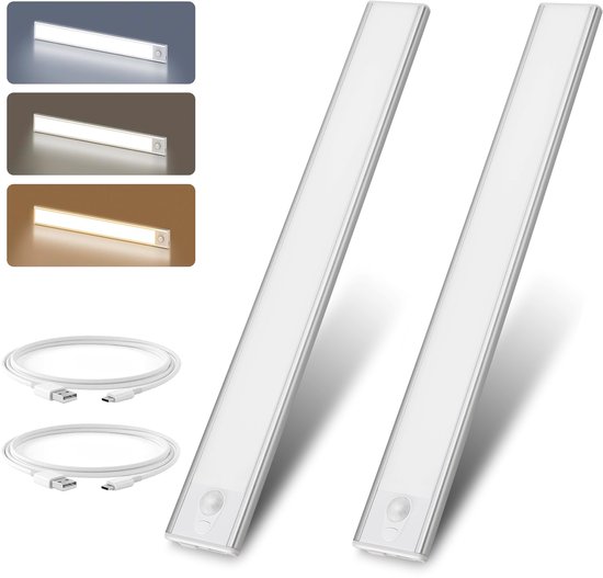 GroenLinQ LED Kastverlichting 40 cm met Bewegingssensor - 3 Sensorstanden & 3 Lichtkleuren - Dimbaar - USB-C Oplaadbaar