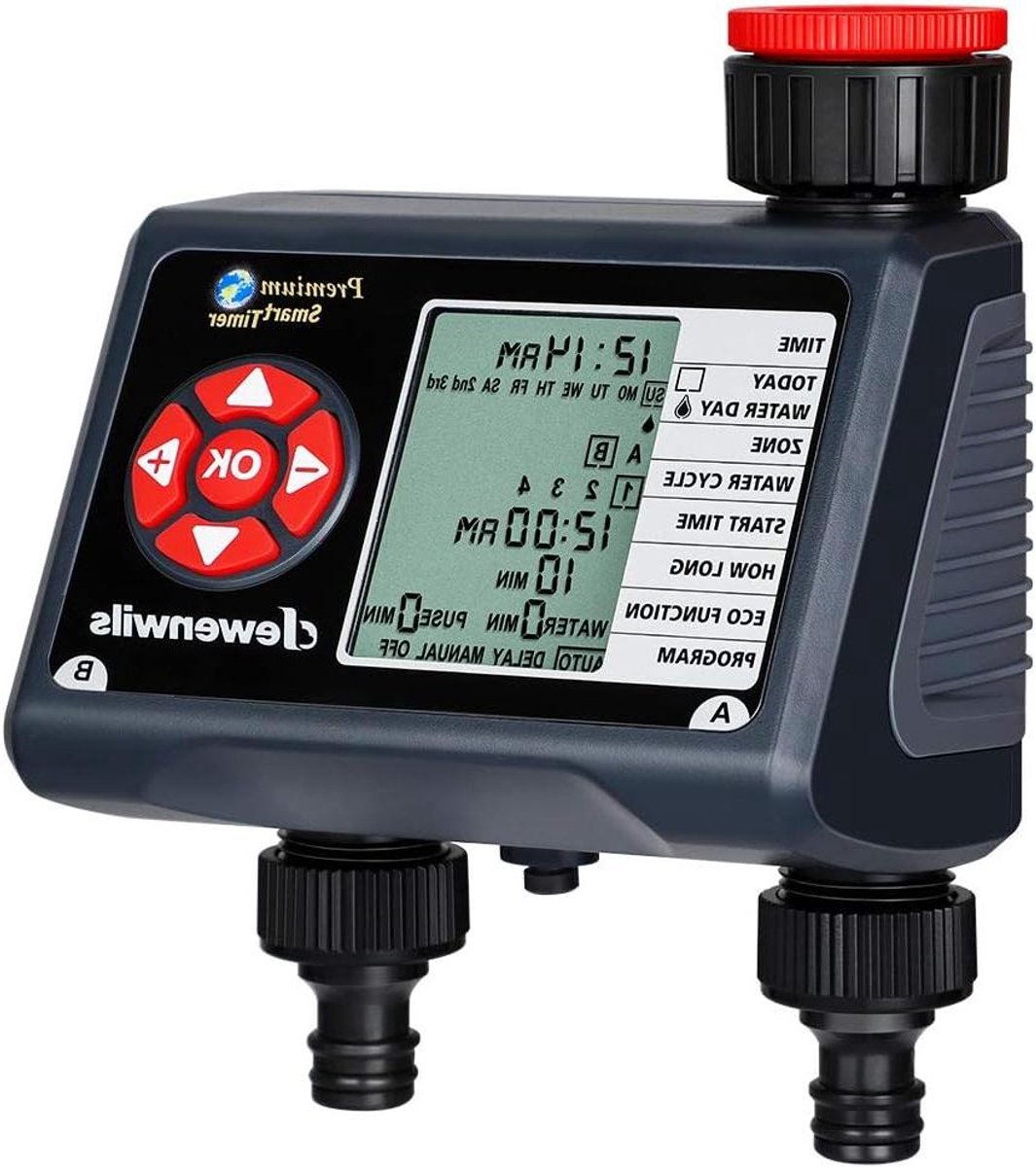 Irrigatiecomputer met 4 programma's voor tuinirrigatie, automatische timer met regenvertraging