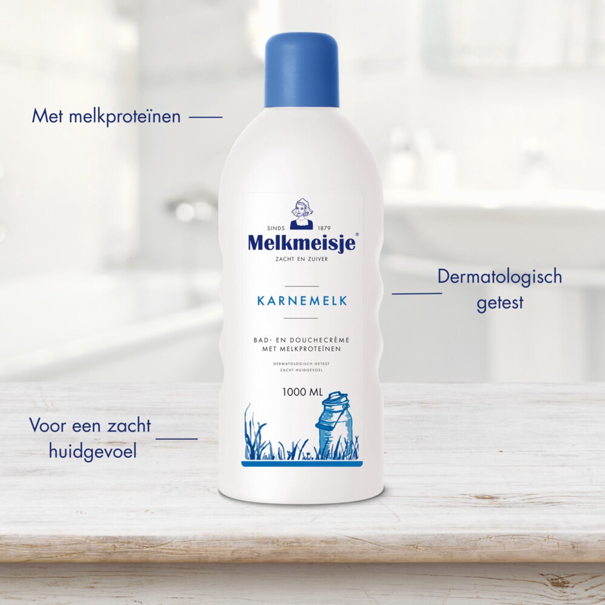 Melkmeisje Bad en Douche Crème Karnemelk - 4 x 1000 ml - Voordeelverpakking