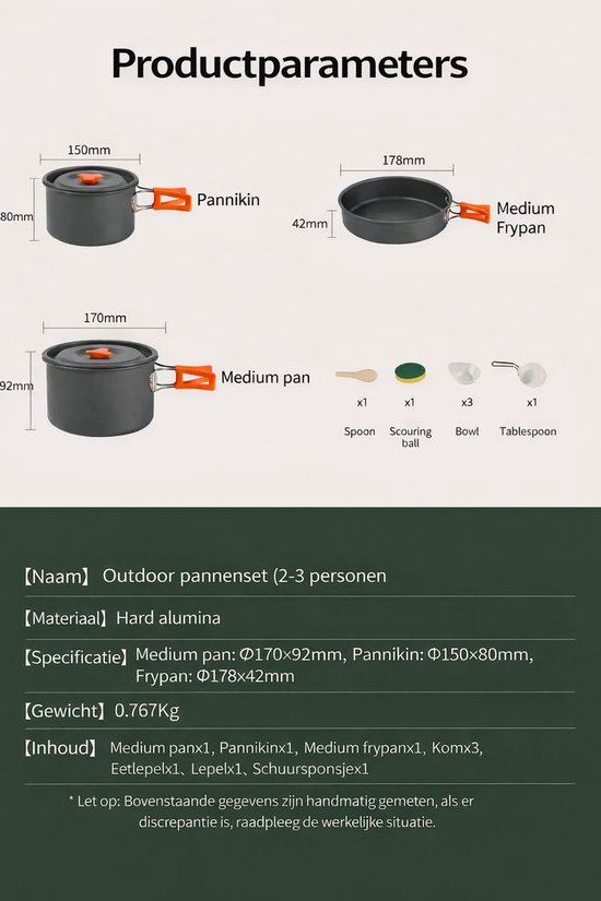 Nood kookset - pannenset 9-in-1 - PFAS-vrij - lichtgewicht aluminium - 2-3 personen — afbeelding 5