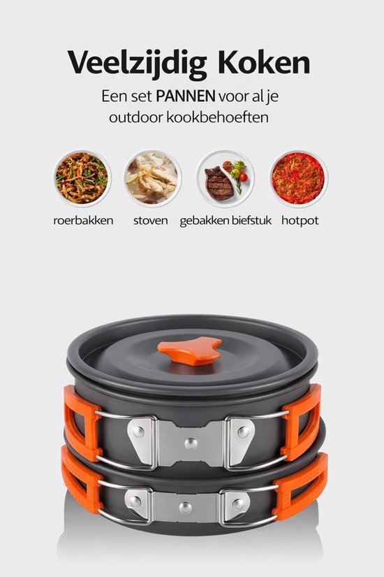 Nood kookset - pannenset 9-in-1 - PFAS-vrij - lichtgewicht aluminium - 2-3 personen — afbeelding 3