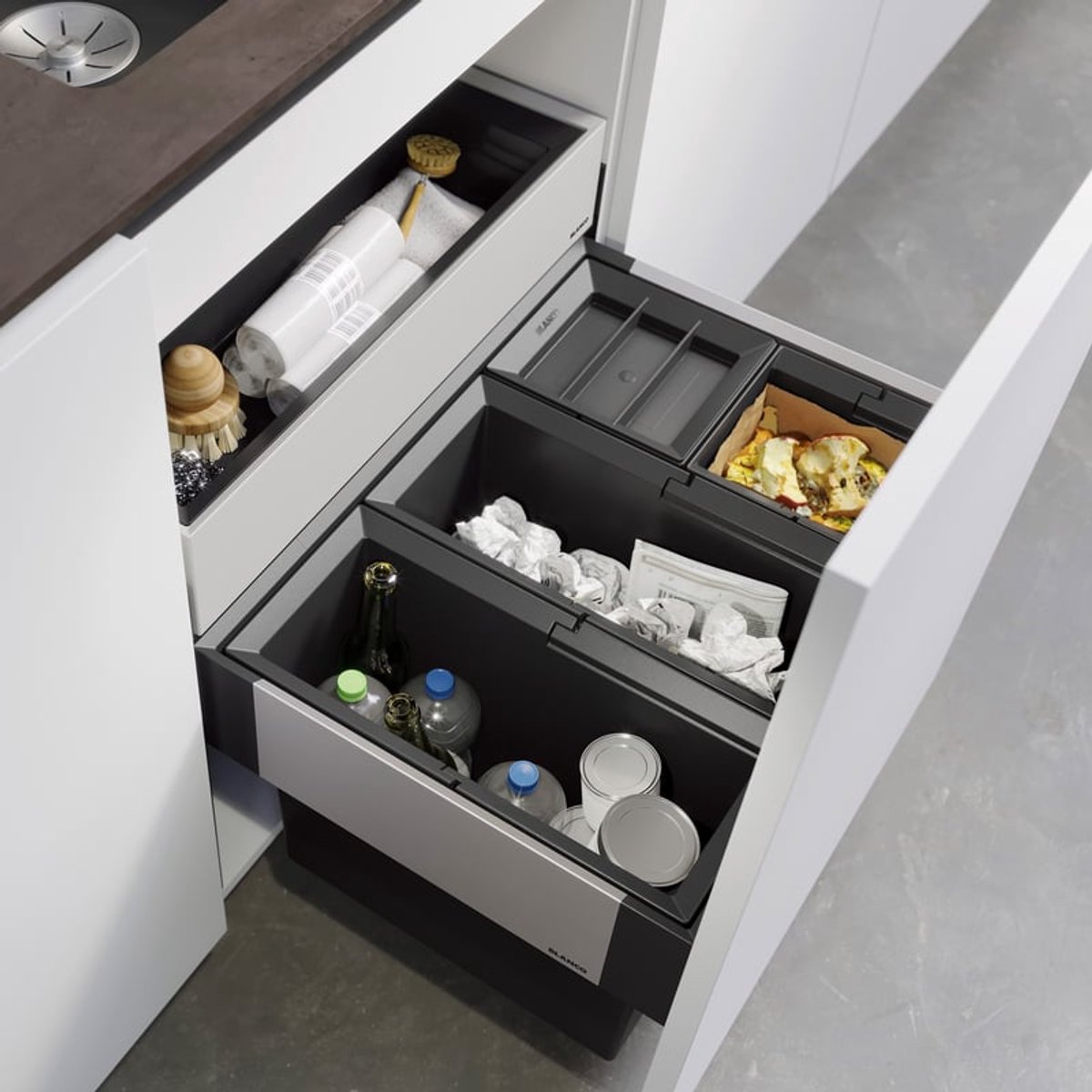 Inbouw afvalemmer, met scheidingswand, inhoud 42 l