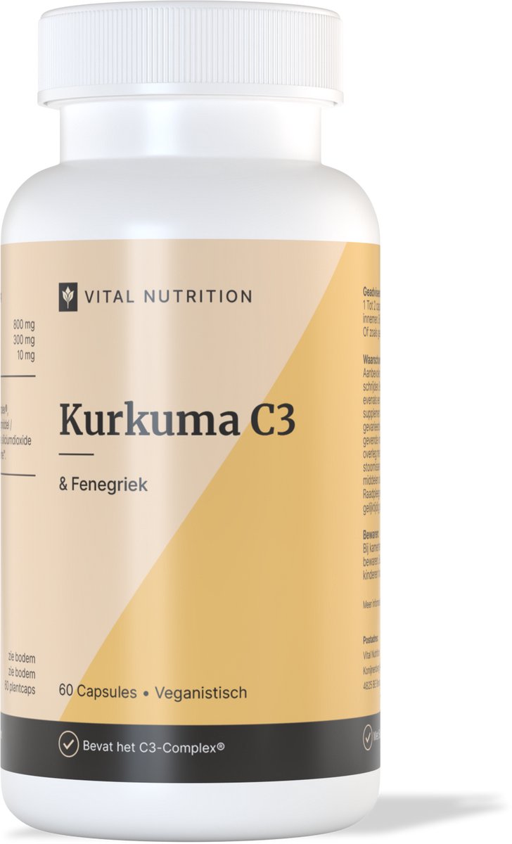 Kurkuma C3® - C3-complex® (95% curcumine) en Bioperine™ - 276x betere opname - Zwarte peper & fenegriek - Laboratorium getest - 60 Capsules | Vital Nutrition