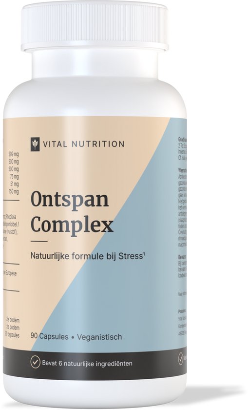 Ontspan Complex - Anti Stress pillen - 6 natuurlijke extracten - Valeriaan - Rhodiola - Passiebloem - Kamille - Hop - L-theanine - Laboratorium getest - 90 capsules | Vital Nutriti
