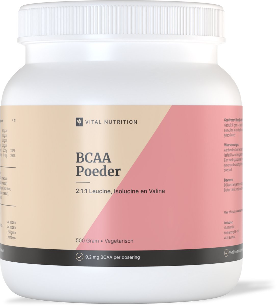 Vital Nutrition BCAA Poeder - Framboos - 9.2mg BCAA - 2:1:1 verhouding - Met vitamine C en D3 - 330g (30 doseringen)