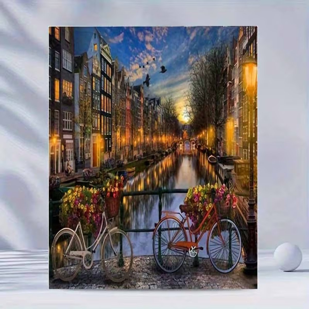 Diamond painting Amsterdamse gracht in schemer tijd 30 x 30 cm