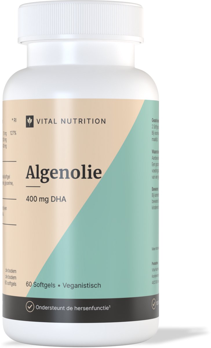 Vital Nutrition Algenolie - 300mg DHA en 150mg EPA - Algenolie van Algae Mega™ - Duurzame kweek - 60 capsules