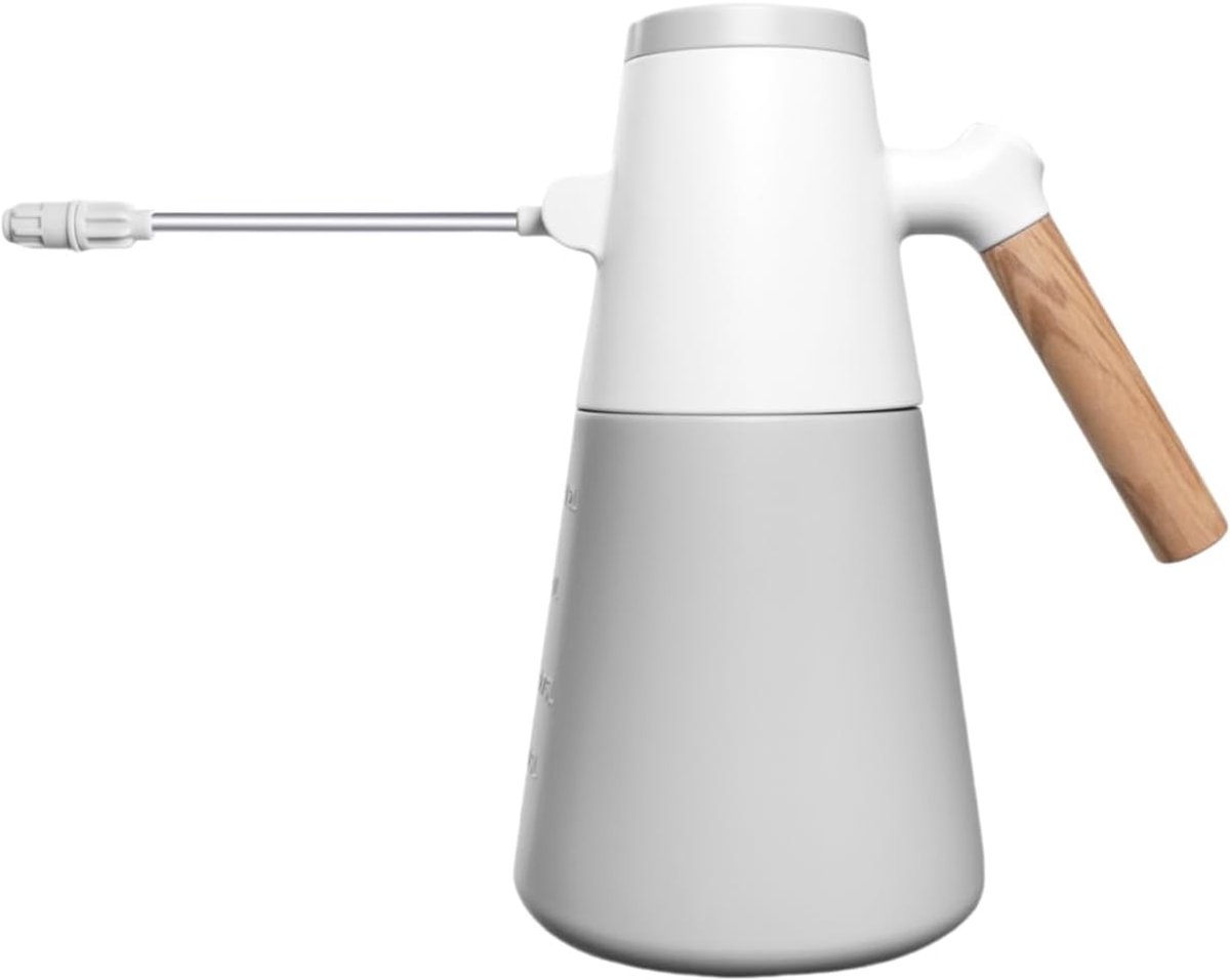 Plantenverstuiver - Met een 180° verstelbare lange sproeikop, twee verstuivingsstanden en een batterijgevoede tuinsproeier - 1.4L - Geschikt voor kamer- en tuinplanten – met handvat met houtnerfstructuur