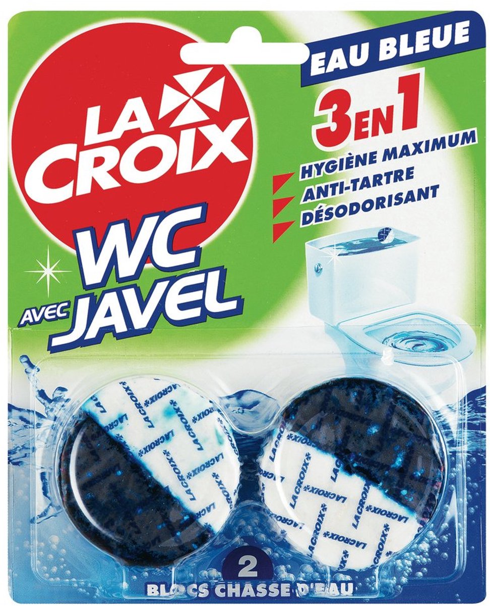 2XLa Croix 3-in-1 Blue Water toiletblok met bleekmiddel 2 x 48g blokken
