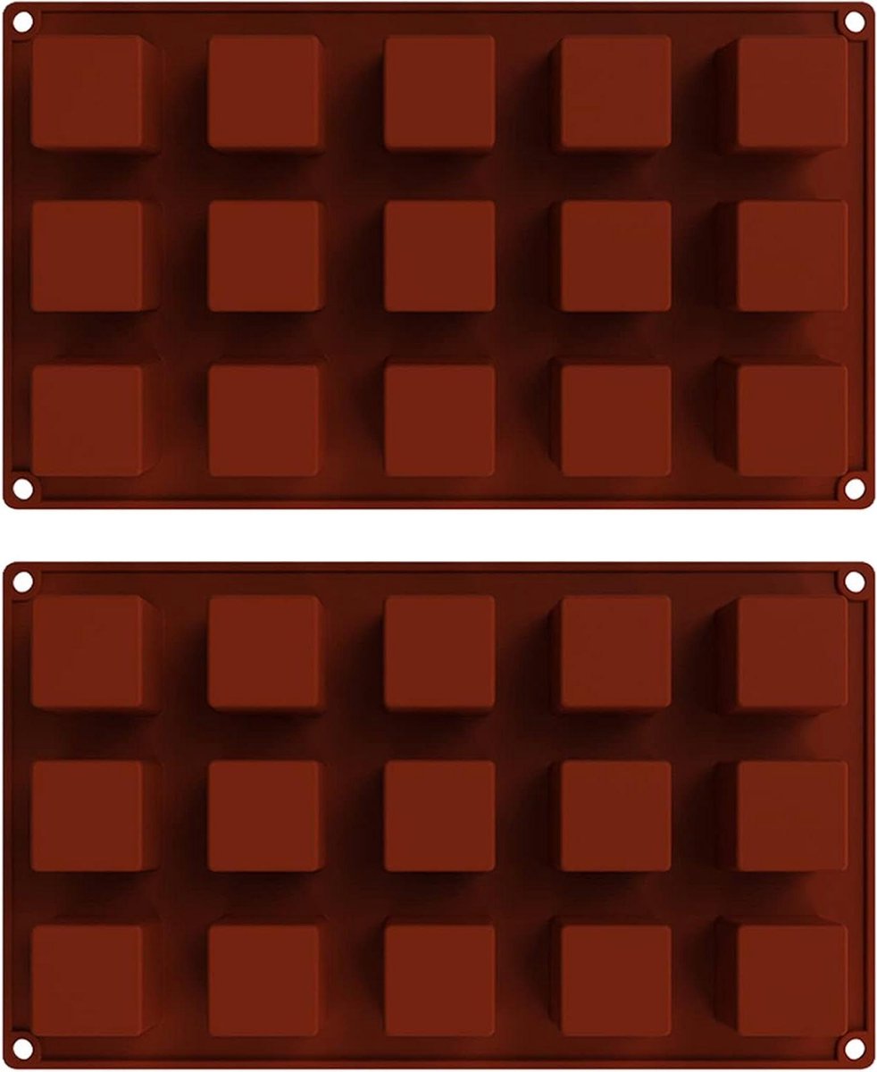 Siliconen vormen voor ijsblokjes, chocolade en snoep - set van 2 - baksteenrood